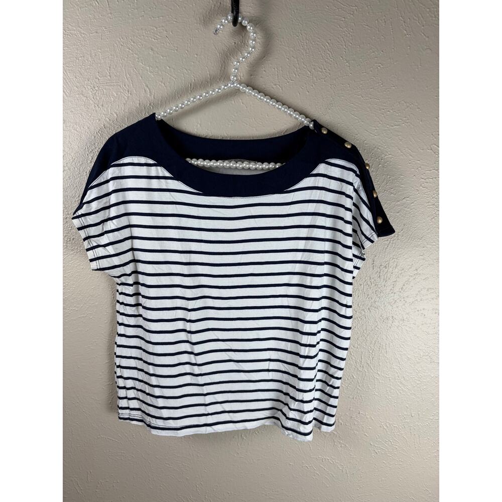 Chloe K Shirt Size Small Y2K Striped Stretchy Slight Cropped Top Nautical Beach